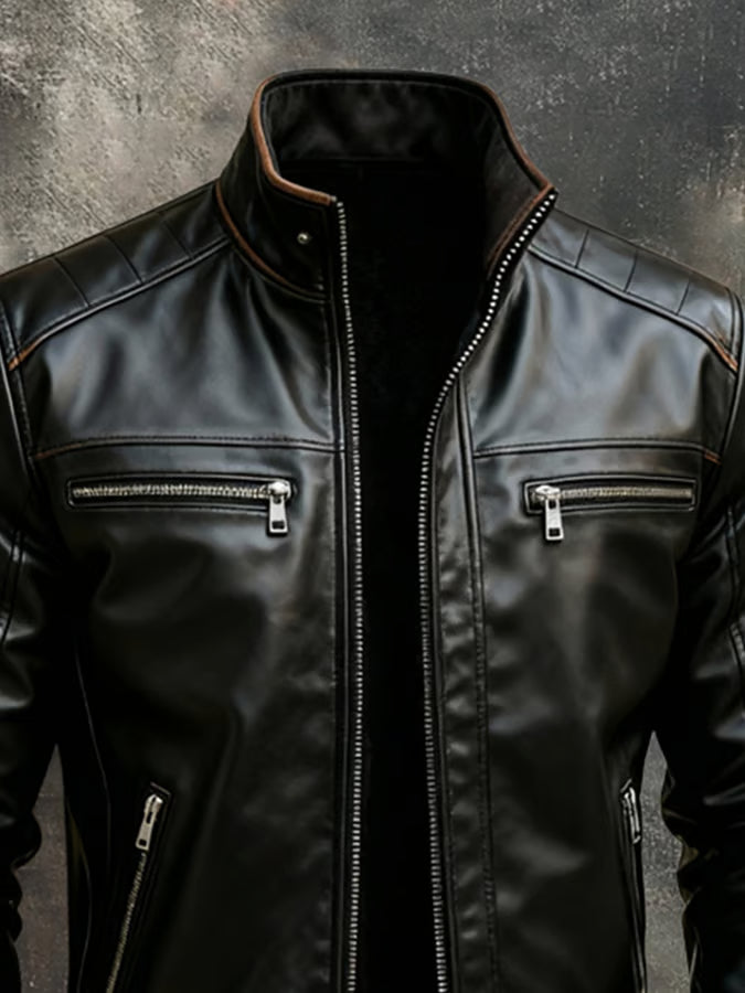 Retro-Style Plush-Lined Warm Soft Leather Outdoor Jacket