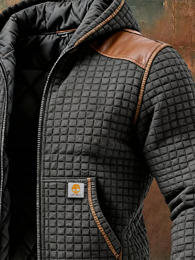 Retro knitted jacket with checkered pattern and textured design