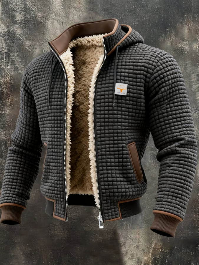 Retro Square Check Double Collar Multi-pocket Outdoor Jacket