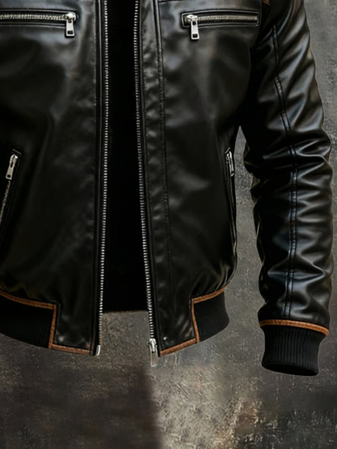 Retro-Style Plush-Lined Warm Soft Leather Outdoor Jacket