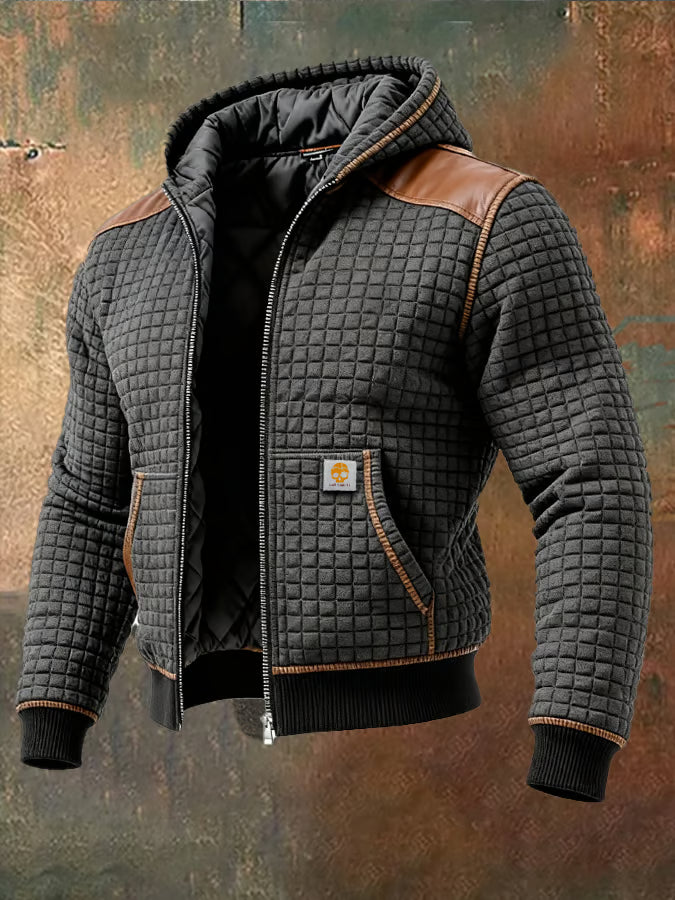 Retro knitted jacket with checkered pattern and textured design