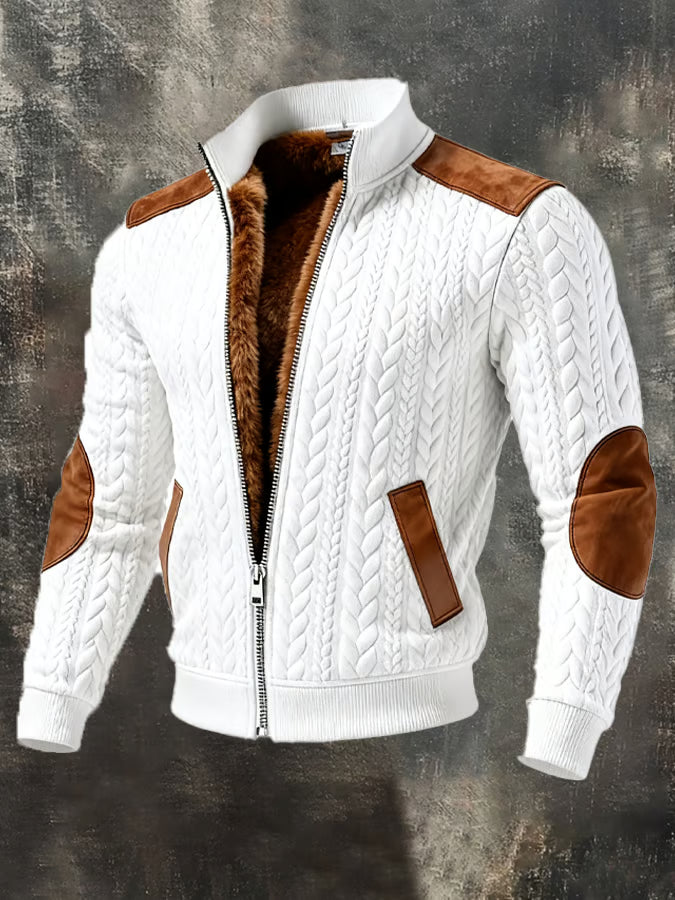 Retro Knitted Jacquard Warm Multi-Pocket Outdoor Jacket