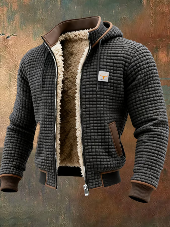 Retro Square Check Double Collar Multi-pocket Outdoor Jacket