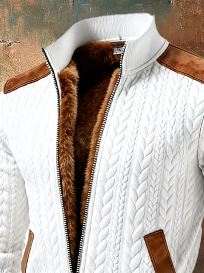 Retro Knitted Jacquard Warm Multi-Pocket Outdoor Jacket
