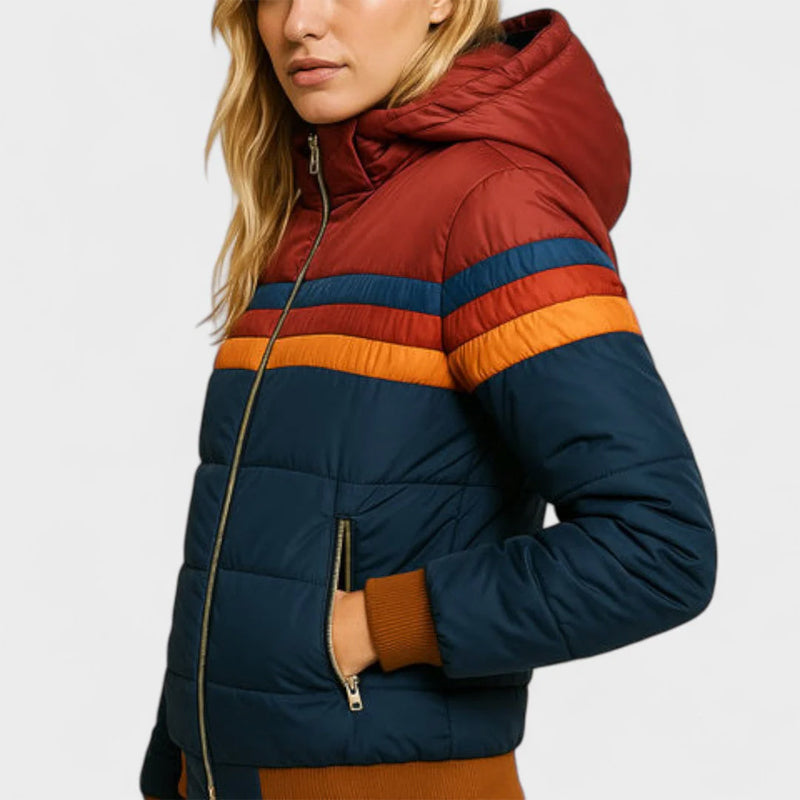 Retro Colorblock Hooded Puffer Jacket