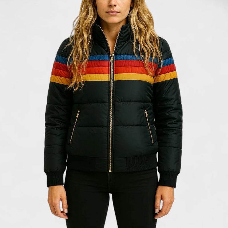 Retro Colorblock Hooded Puffer Jacket
