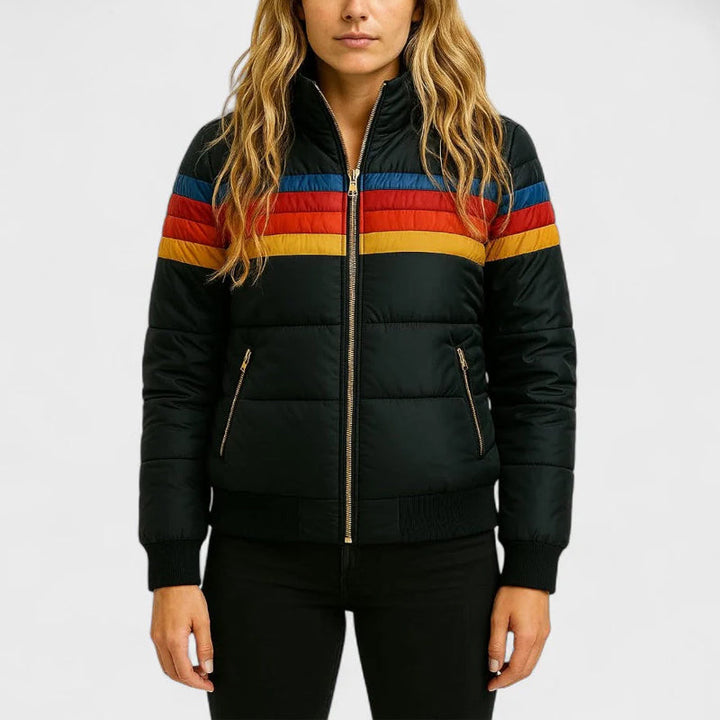 Retro Colorblock Hooded Puffer Jacket