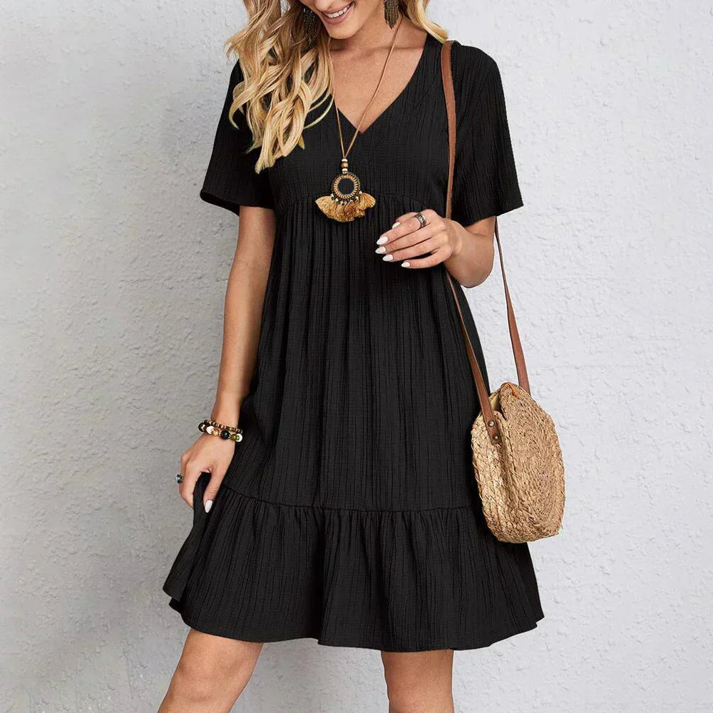 Audrey - Trendy Boho Ruffle Hem Mini Dress