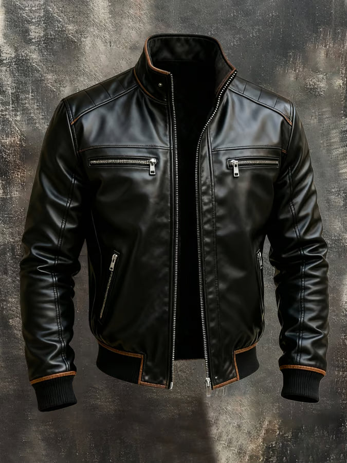 Retro-Style Plush-Lined Warm Soft Leather Outdoor Jacket
