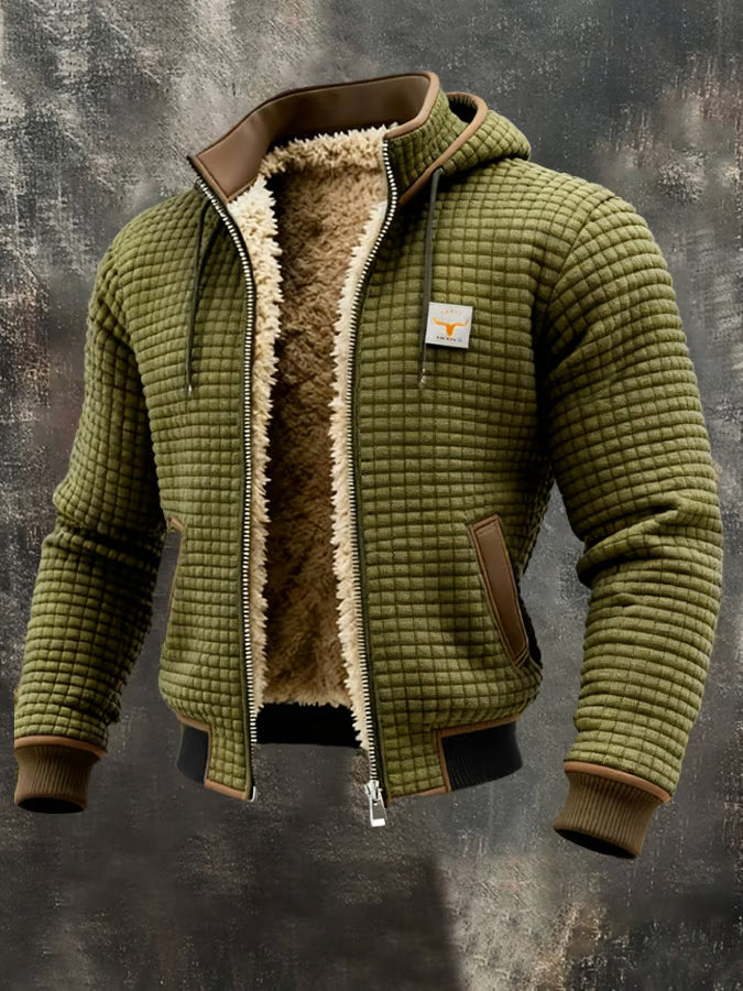 Retro Square Check Double Collar Multi-pocket Outdoor Jacket