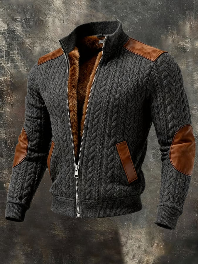 Retro Knitted Jacquard Warm Multi-Pocket Outdoor Jacket
