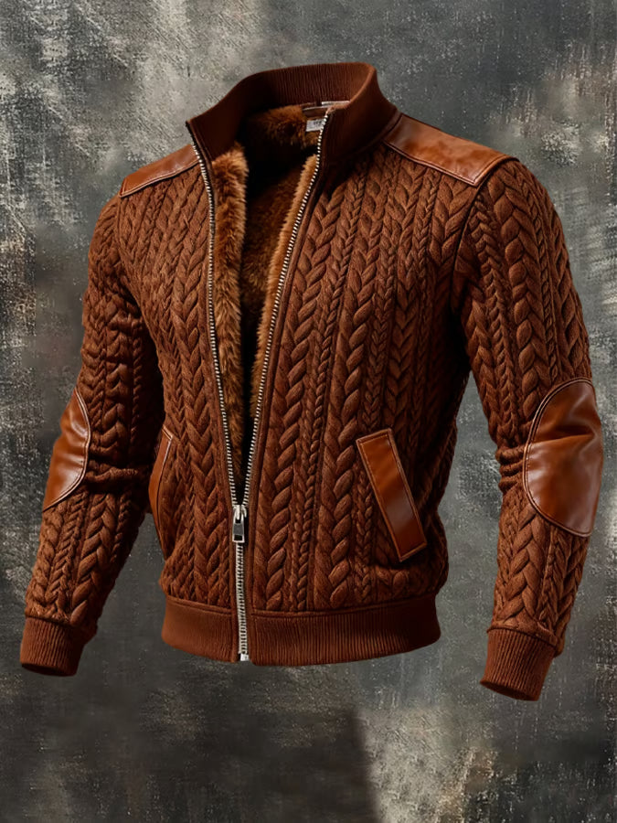 Retro Knitted Jacquard Warm Multi-Pocket Outdoor Jacket