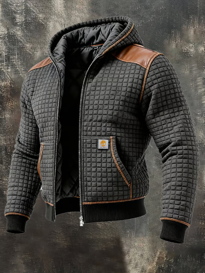 Retro knitted jacket with checkered pattern and textured design