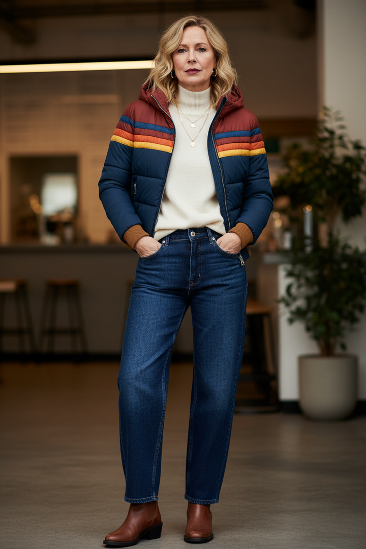 Retro Colorblock Hooded Puffer Jacket